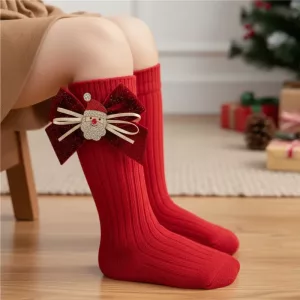 christmas socks, knee high socks, red socks, cotton socks, warm winter socks