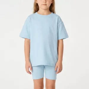 Ademende katoenen kinder set met T-shirt met korte mouwen en korte legging