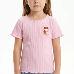 Schattig zomers katoenen T-shirt met krulzoom voor meisjes